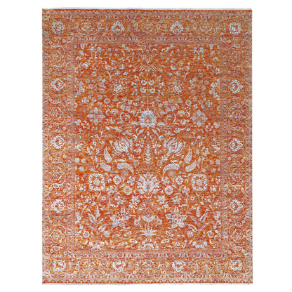 8'X10'4" Orange Zoroastrian Influence Design Wool & Silk Hand Knotted Rug