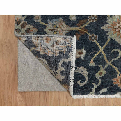 2'X3' Midnight Blue Broken Oushak Design Pure Wool Hand Knotted Mat Rug
