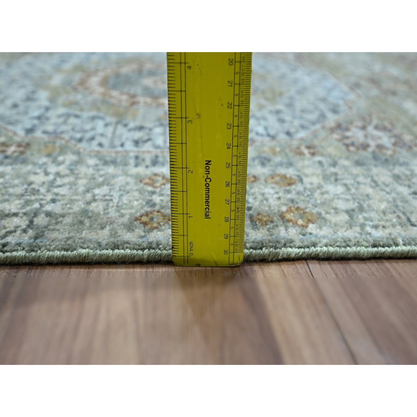 2'7"X12'1" Green Hand Knotted Wool Rug Pre Historic Mamluk Design Runner