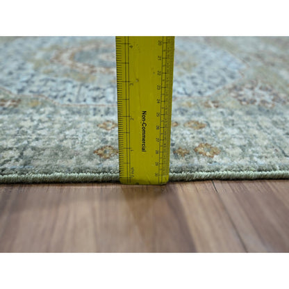 2'7"X12'1" Green Hand Knotted Wool Rug Pre Historic Mamluk Design Runner