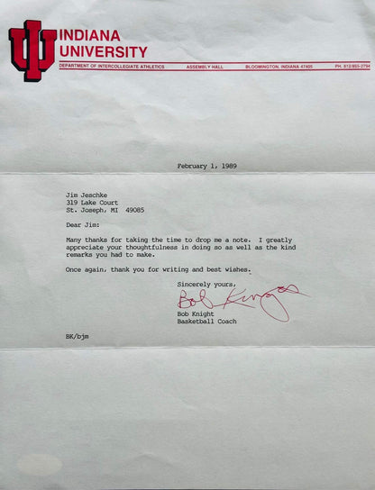 Bobby Knight Autographed Indiana University Letter (Jsa)