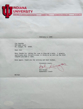 Bobby Knight Autographed Indiana University Letter (Jsa)