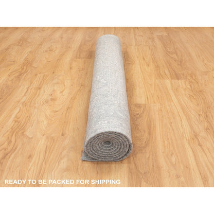 5'10"X9'1" Gray Fine Jacquard Hand Loomed Modern Wool And Art Silk Rug