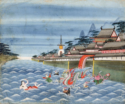 Ryugu jo Dragon Palace Edo Meiji Kamigata Doro e Painting Art
