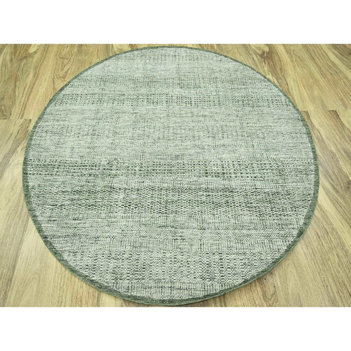 6'X6' Basil Green Hand Knotted Rug Pure Wool Oxidized Grass Design Round