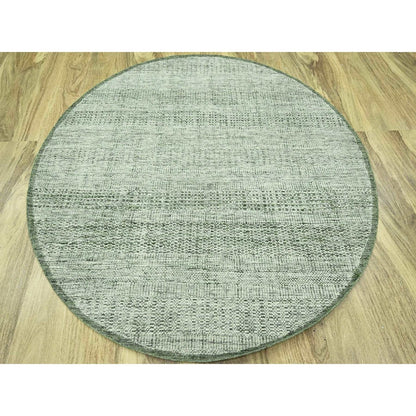 6'X6' Basil Green Hand Knotted Rug Pure Wool Oxidized Grass Design Round