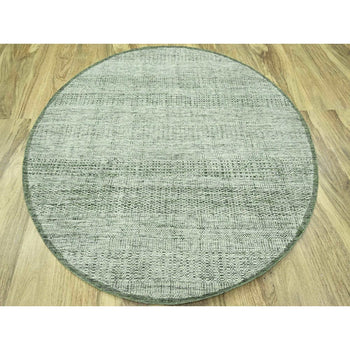 6'X6' Basil Green Hand Knotted Rug Pure Wool Oxidized Grass Design Round