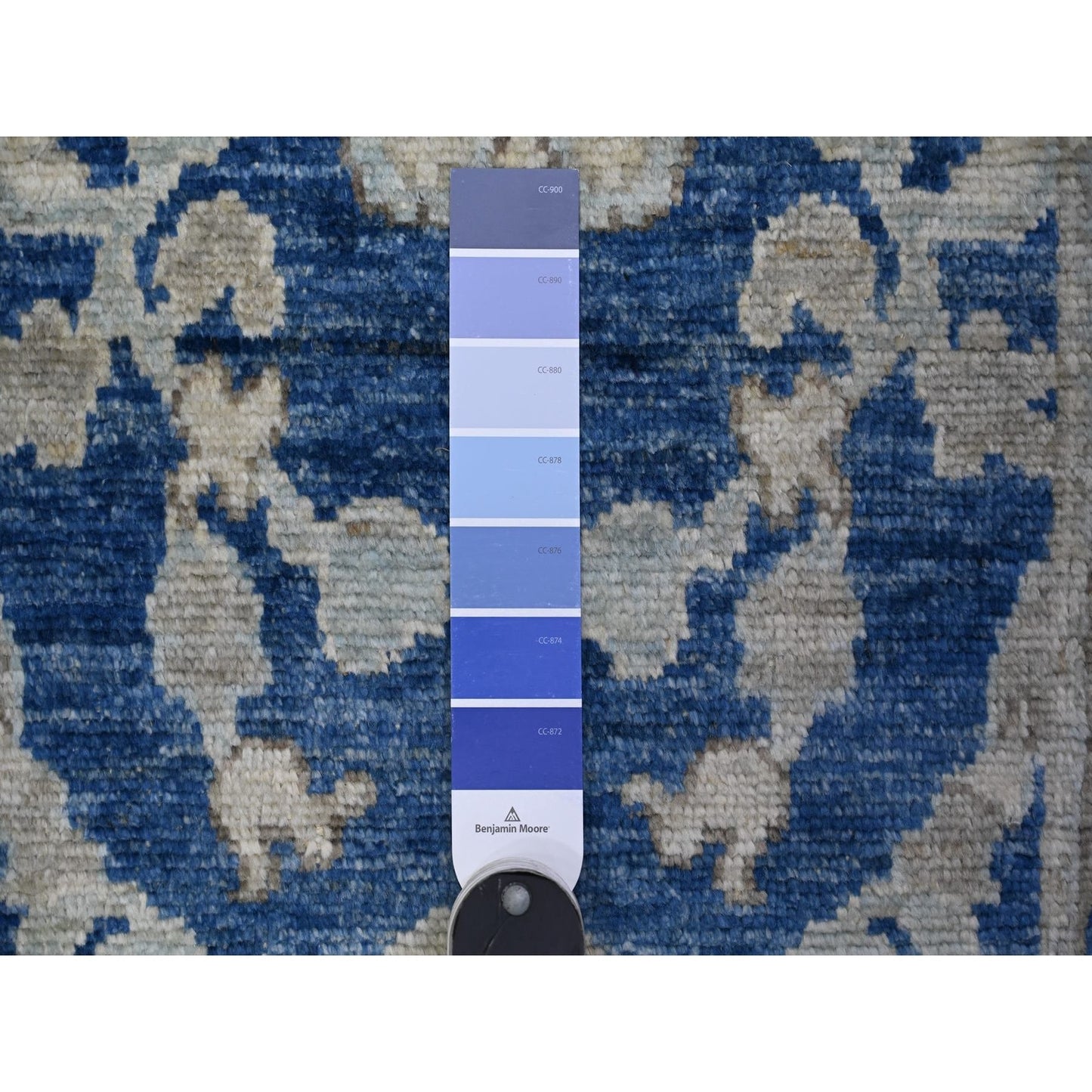 2'7"X7'10" Luxe Blue Afghan Angora Oushak Hand Knotted Wool Runner Rug