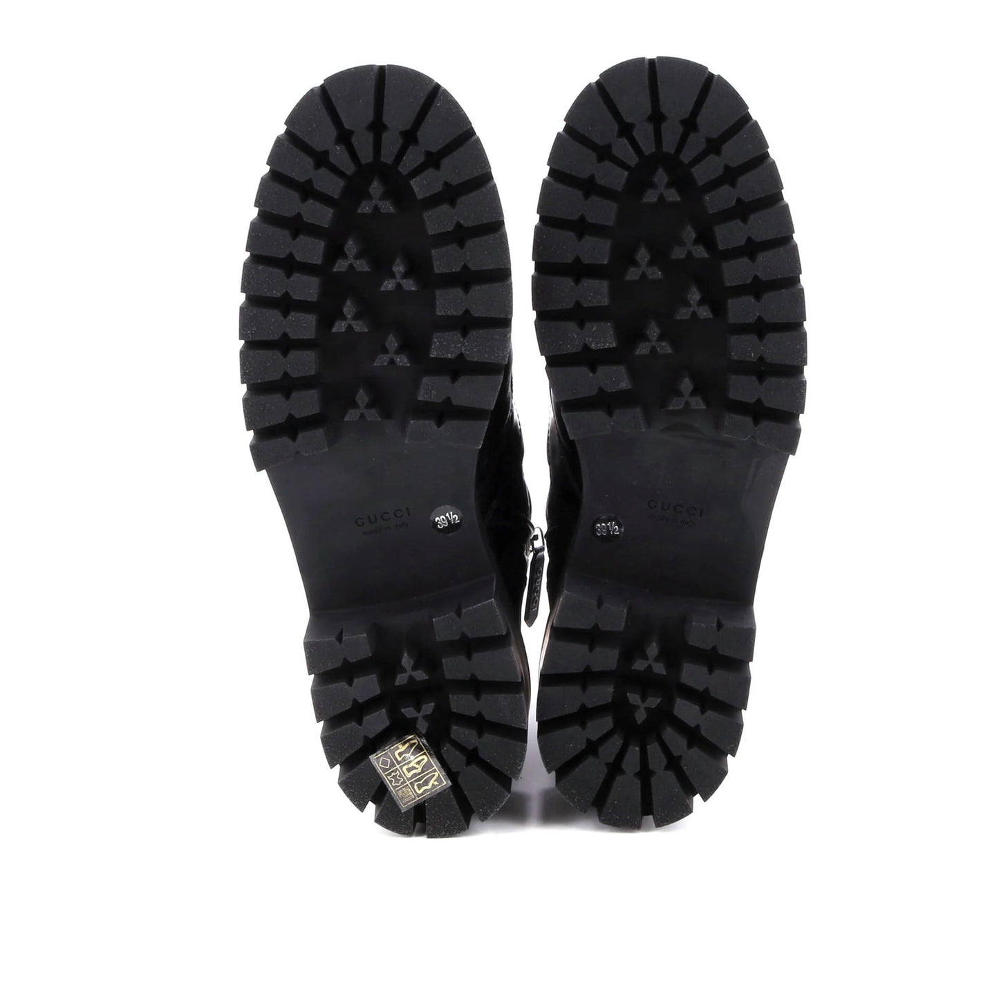 Gucci Women'S Platform Lug Sole Combat Boots Gg Embossed Leather