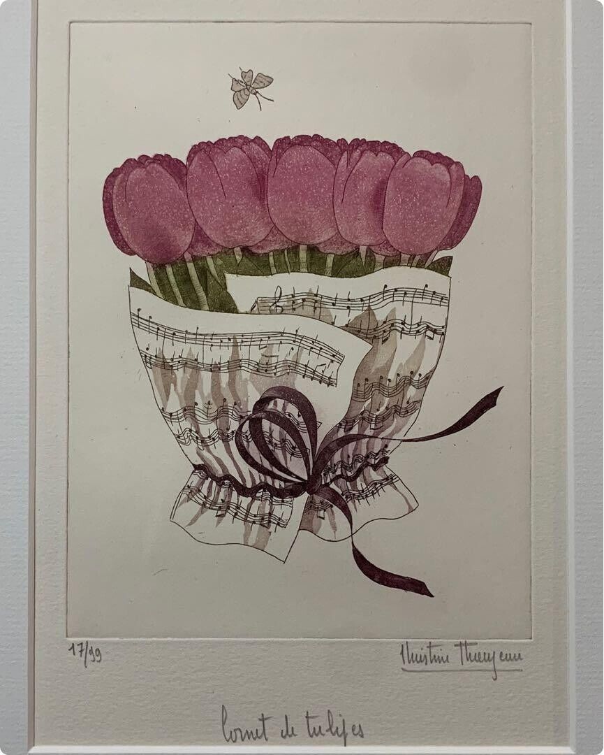 Christine Thouzeau Signed Original Lithograph Print Framed Ed99 Tulipes