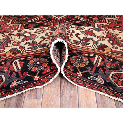 8'3"X12' Red And Ivory Spandrels Shiny Wool Hand Knotted Zoroastrian Rug