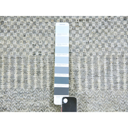 12'X12'4" Olive Gray Grass Design Undyed Wool Hand Knotted Square Rug