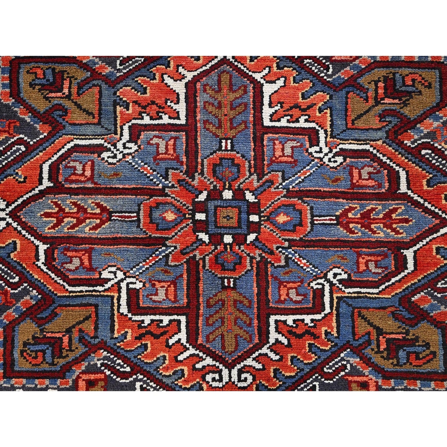 8'1"X11'1" Red Semi Antique Zoroastrian Heris Worn Wool Hand Knotted Rug