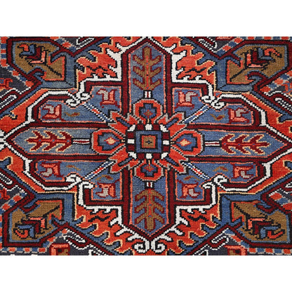 8'1"X11'1" Red Semi Antique Zoroastrian Heris Worn Wool Hand Knotted Rug