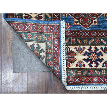 6'X6' Blue Hand Knotted Super Kazak Tribal Elements Square Oriental Rug