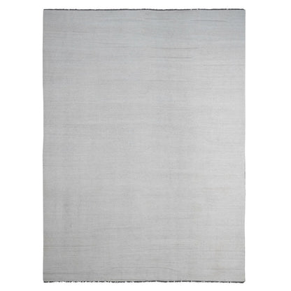 9'X12' White Flat Weave Solid Design Hand Woven Afghan Hand Spun Wool Rug