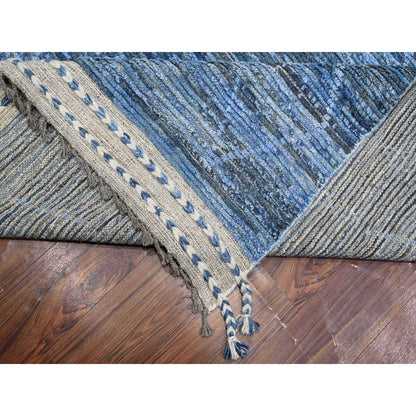 12'X18'5" Blue Hand Knotted Moroccan Inspired Wool Oversized Oriental Rug