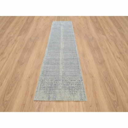 2'6"X12' Gray Wool And Plant Based Silk Hand Loomed Runner Rug