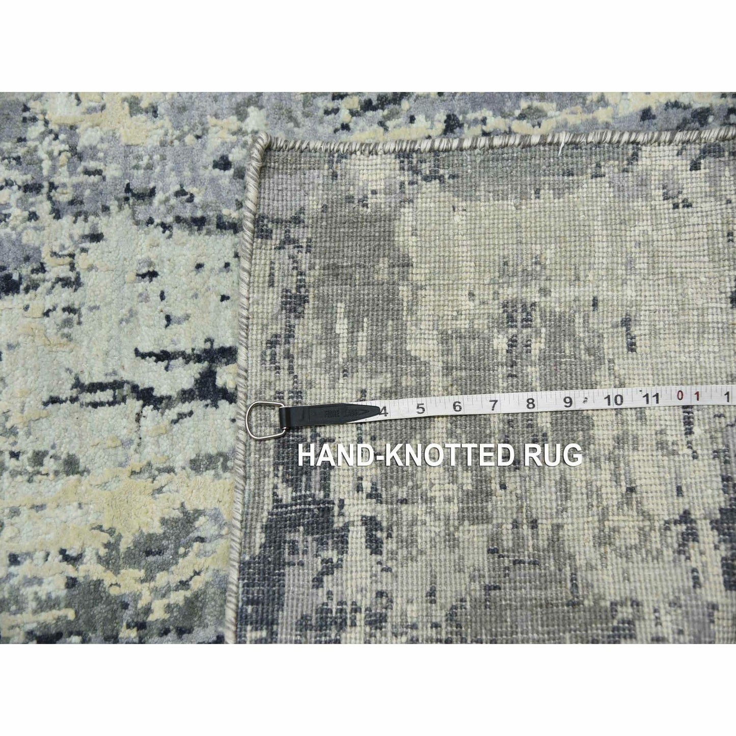 2'7"X10'3" Gray Wool And Silk Denser Weave Hand Knotted Runner Rug