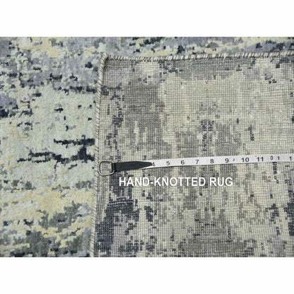 2'7"X10'3" Gray Wool And Silk Denser Weave Hand Knotted Runner Rug