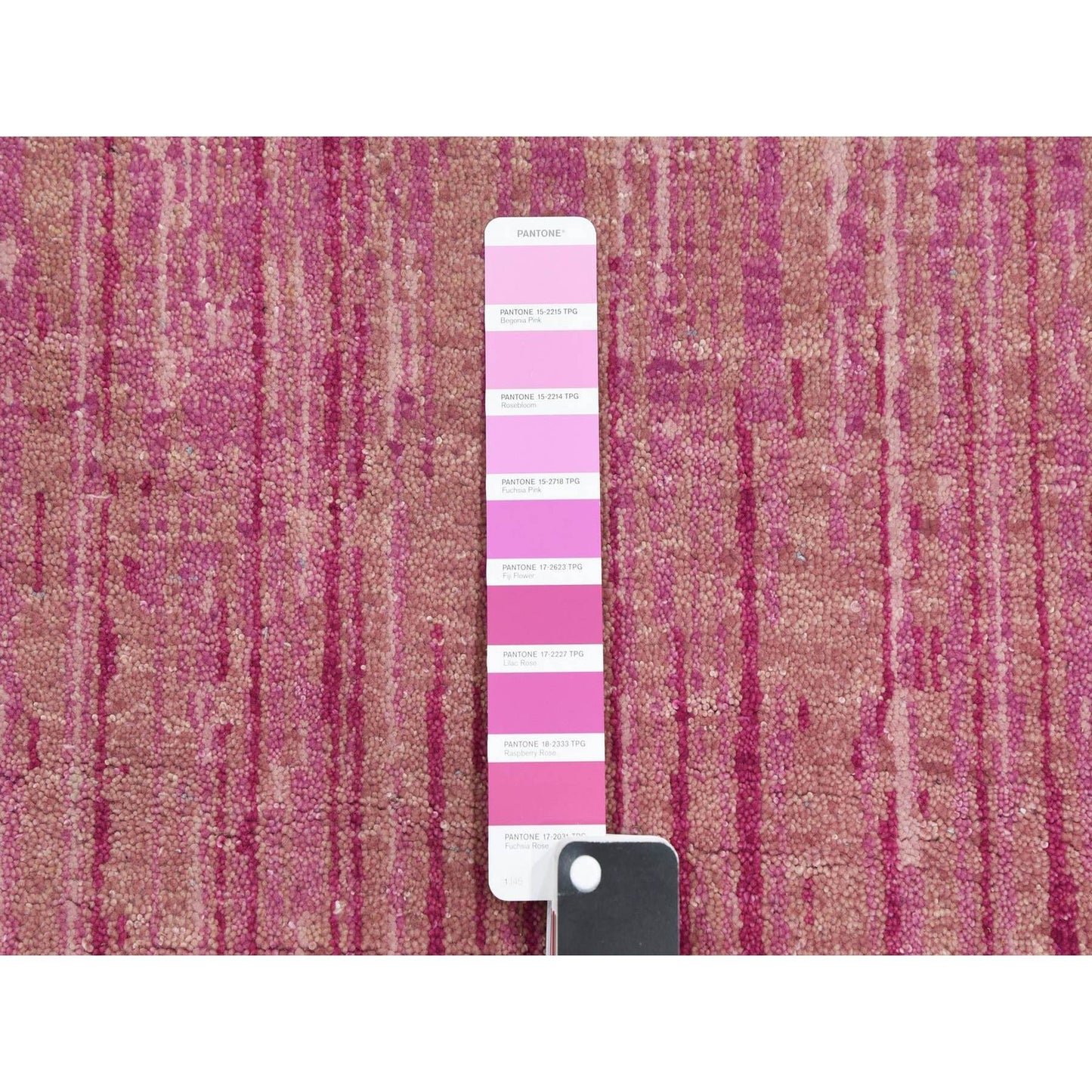 2'7"X10' Pink Hand Knotted Vertical Ombre Design Natural Wool Runner Rug