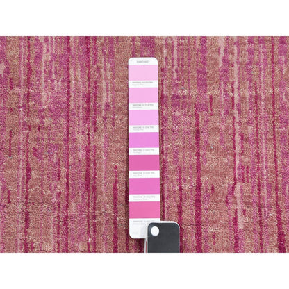 2'7"X10' Pink Hand Knotted Vertical Ombre Design Natural Wool Runner Rug