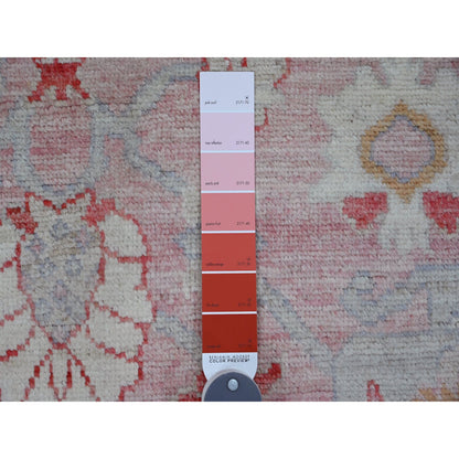 6'X9'1" Pink Afghan Angora Oushak Leaf Design Hand Knotted Pure Wool Rug
