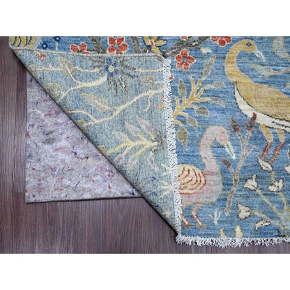 8'X10'1" Yonder Blue Afghan Peshawar Birds Design Hand Knotted Wool Rug