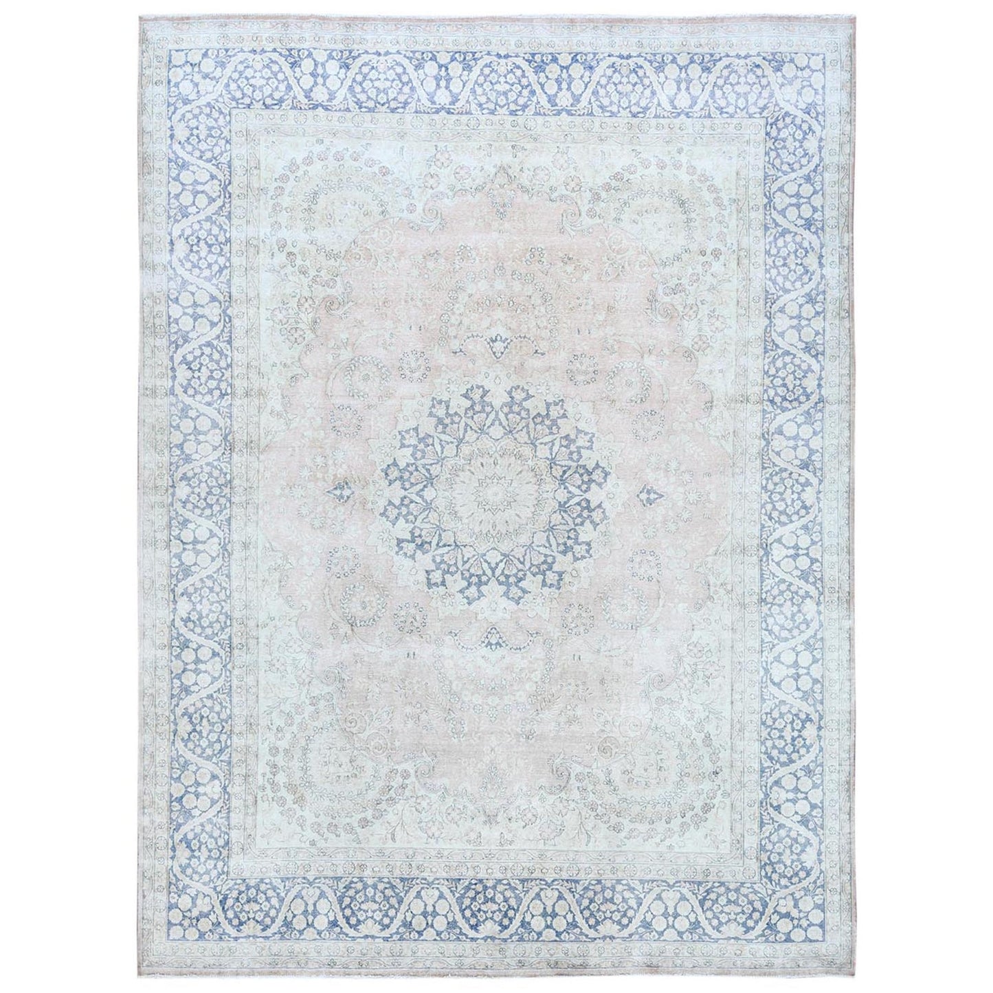 10'2"X13'4" Red Hand Knotted Worn Wool Distressed Look Old Farsian Rug
