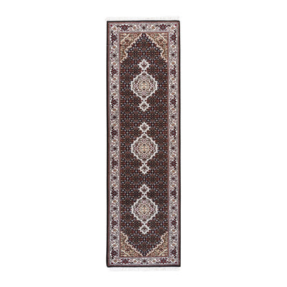 2'1"X8' Black Tebraz Mahi Fish Design Hand Knotted Wool-Silk Runner Rug