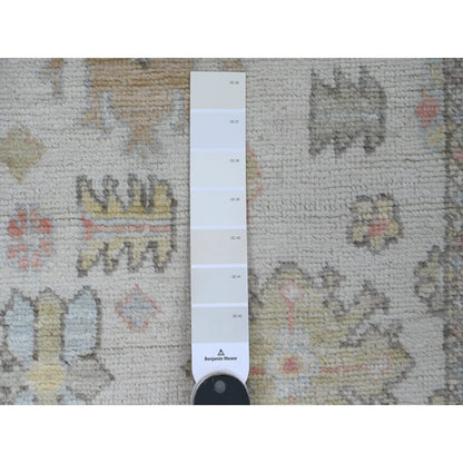 2'7"X9'8" White Wool Hand Knotted Angora Oushak Leaf Pattern Runner Rug
