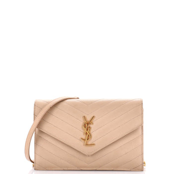Saint Laurent Classic Monogram Wallet On Chain Matelasse Chevron Leather Small