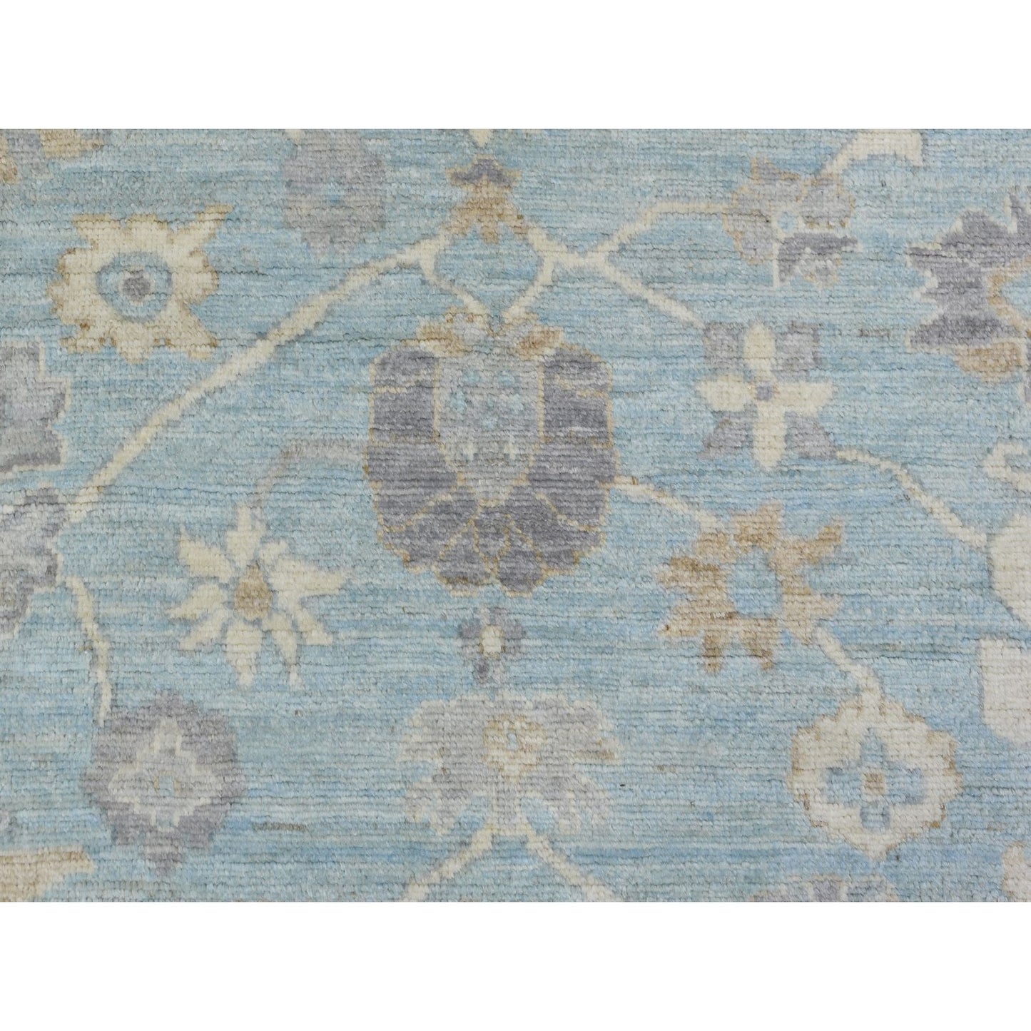 8'X9'8" Light Blue Soft Wool Hand Knotted Afghan Angora Oushak Rug