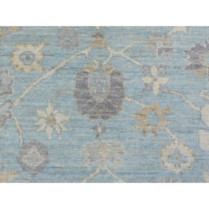 8'X9'8" Light Blue Soft Wool Hand Knotted Afghan Angora Oushak Rug