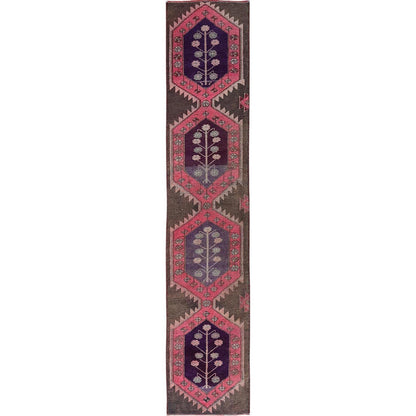 2'X11' Pink Vintage Northwest Zoroastrian Hand Knotted Pure Wool Runner Rug