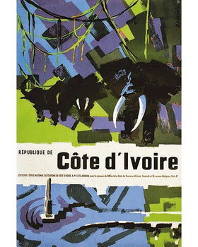 Rpublique Cote D'Ivoire Destrier 1950 Ivory Coast Travel Poster French Elephant