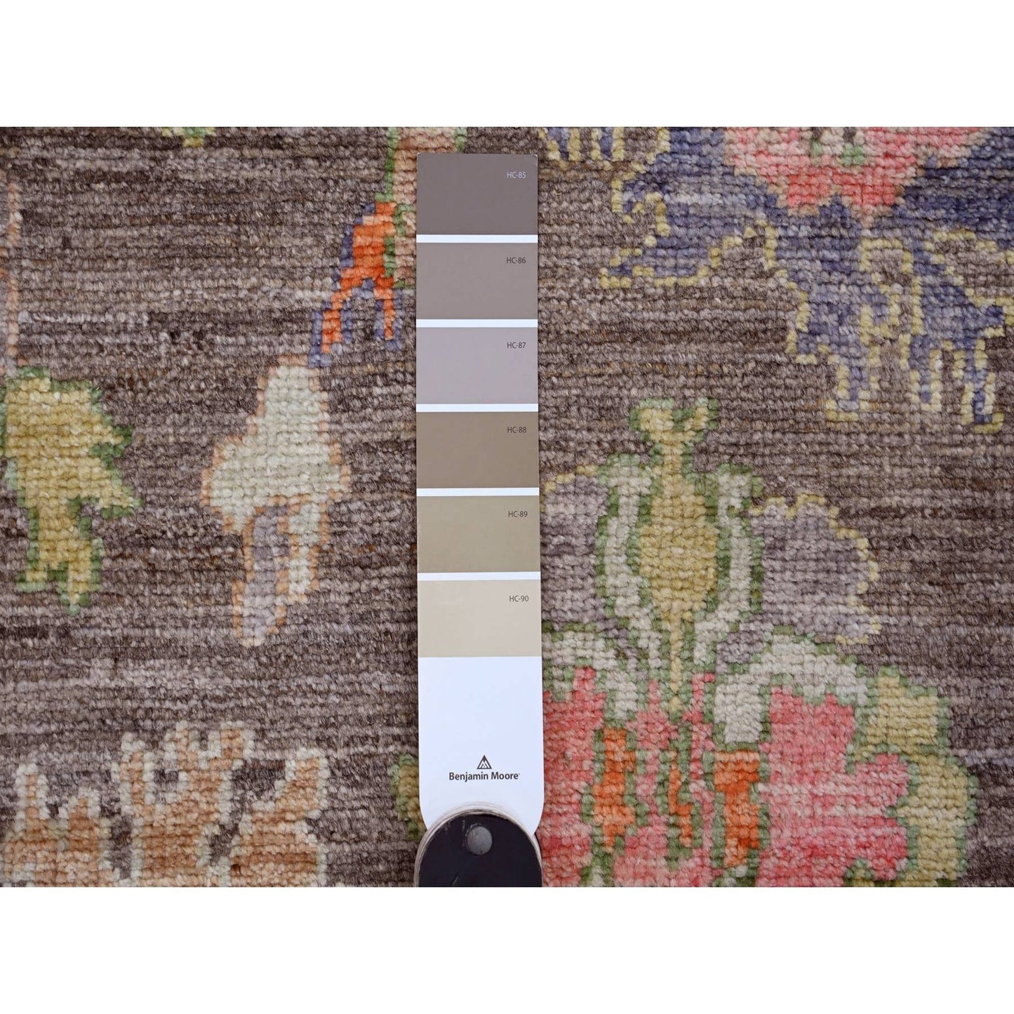2'10"X10'4" Brown Hand Knotted Angora Oushak Leaf Design Wool Runner Rug