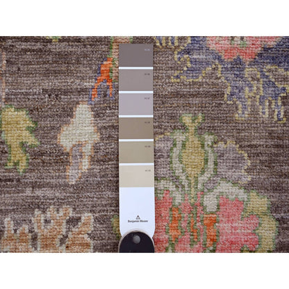 2'10"X10'4" Brown Hand Knotted Angora Oushak Leaf Design Wool Runner Rug