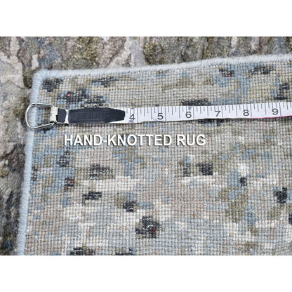 2'6"X10'6" Abstract Design Wool&Silk Hi-Low Pile Hand Knotted Runner Rug