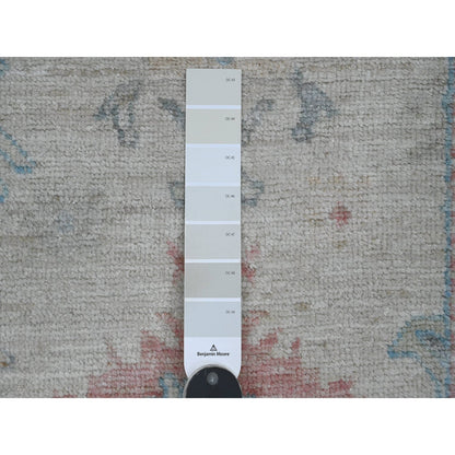 3'X11'8" White Afghan Angora Oushak Hand Knotted Pure Wool Runner Rug