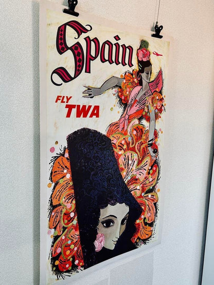 Trans World Airlines Original Vintage Poster - Spain Fly Twa Lithograph Usa