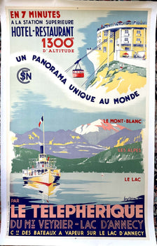 Le Telepherique Du Lac D'Annecy By Henry Reb 1939 Lake Annecy Sncf Poster