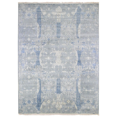 9'X12'2" Wool And Pure Silk Hand Knotted Blue Jewellery Design Rug