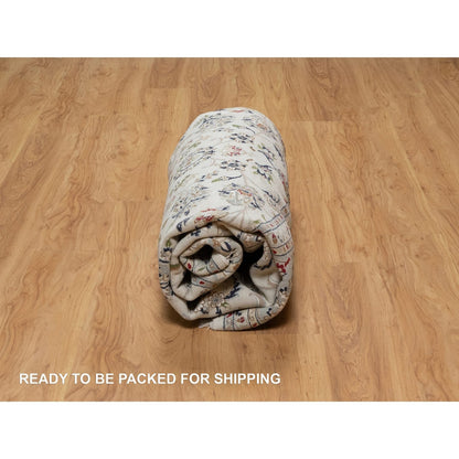 8'X8' Pearl White, 250 Kpsi, Nain, Wool And Silk, Hand Knotted, Round Rug