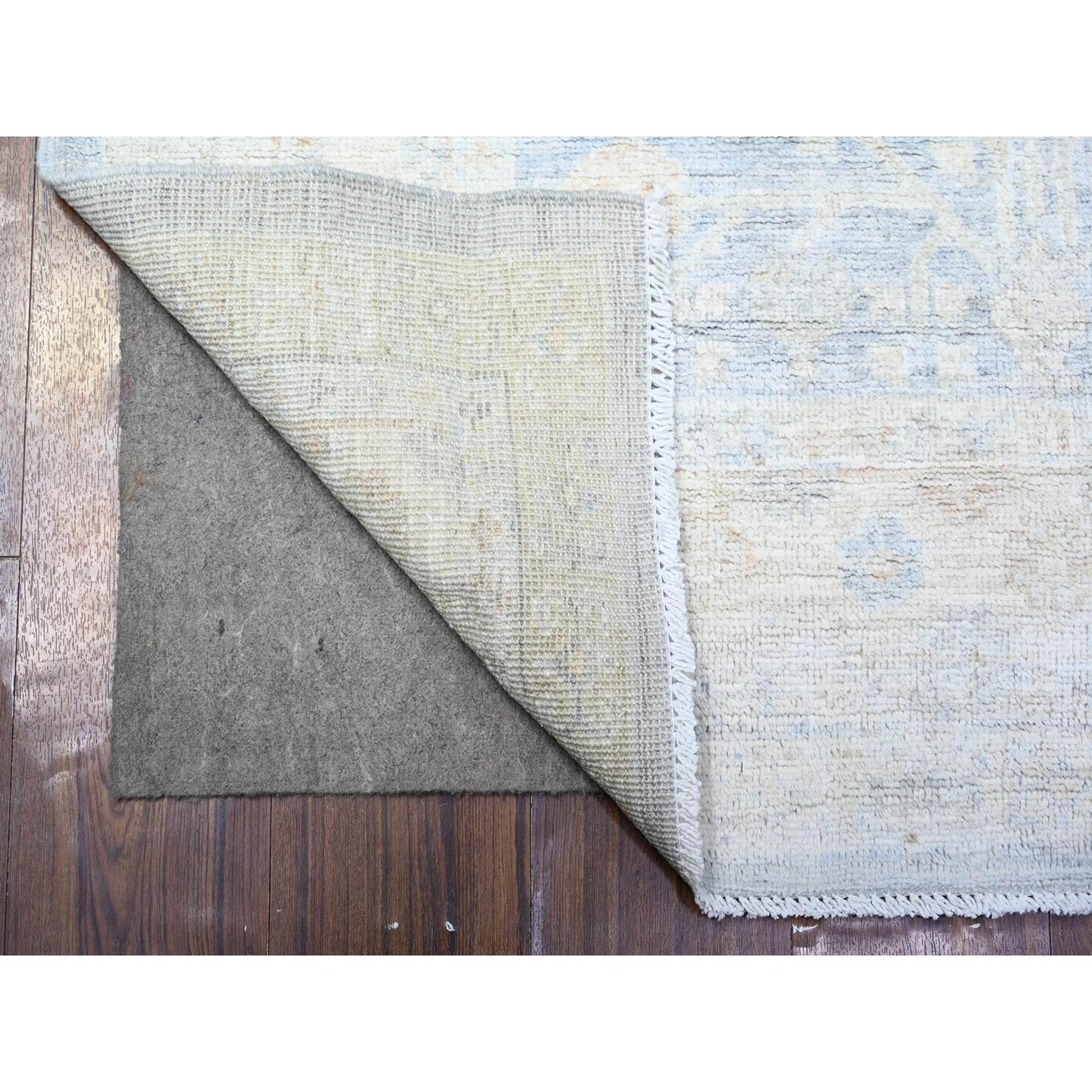 4'X10' Oxford Gray White Wash Pomegranate Wool Hand Knotted Oriental Rug