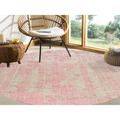 10'X10' Rose Pink Wool And Art Silk Jacquard Hand Loomed Round Rug