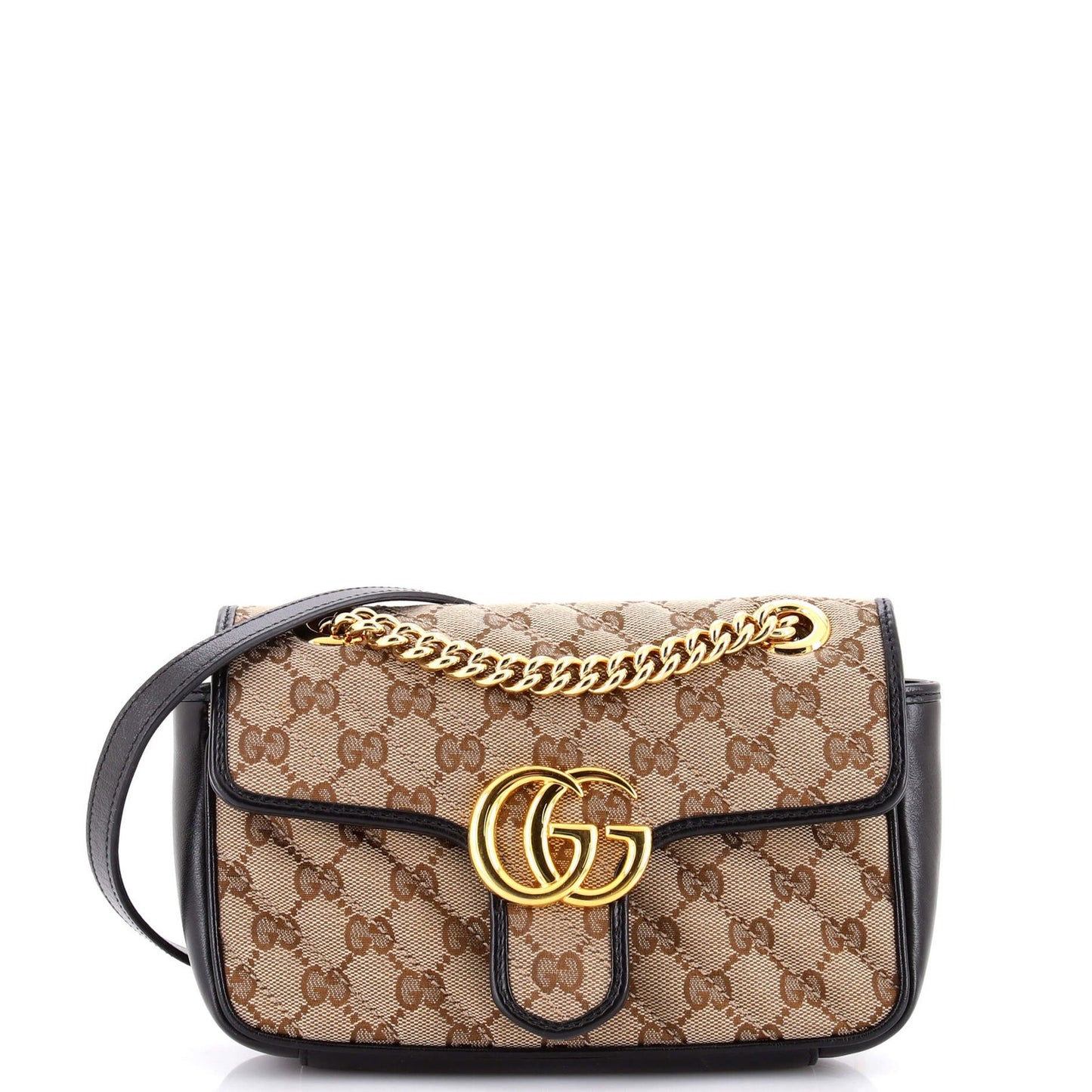 Gucci Gg Marmont Flap Bag Diagonal Quilted Gg Canvas With Leather Mini