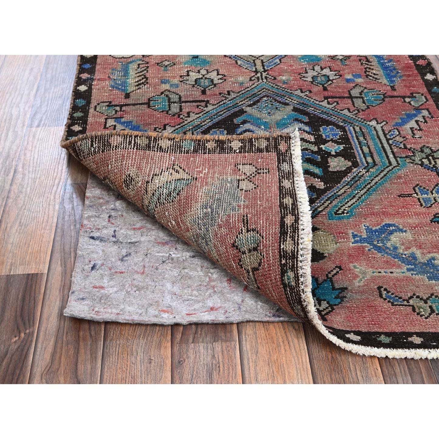2'7"X12'7" Overdyed Red Vintage Zoroastrian Hand Knotted Wool Runner Rug