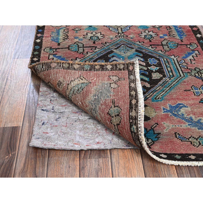 2'7"X12'7" Overdyed Red Vintage Zoroastrian Hand Knotted Wool Runner Rug