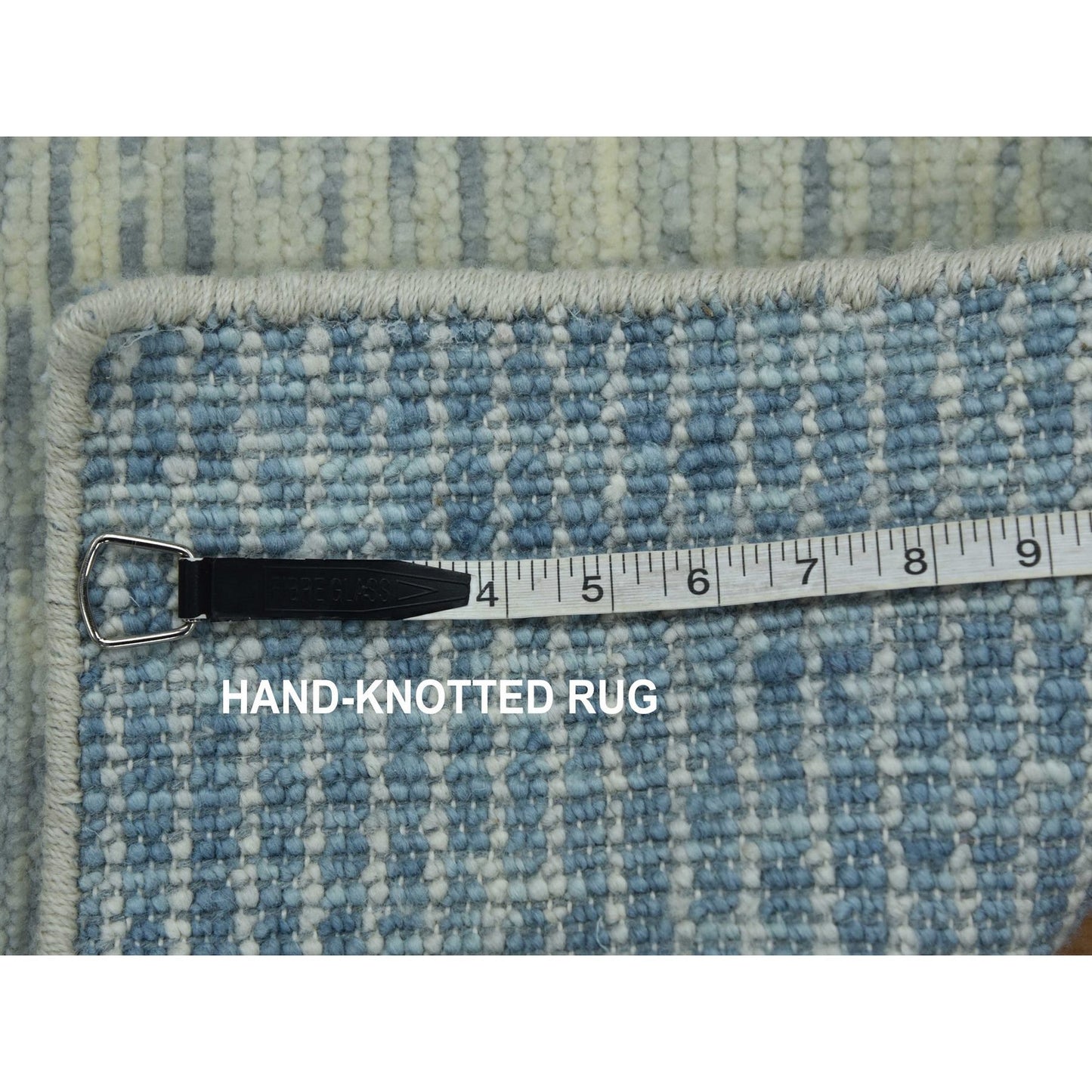 2'X3' Blue Wool Hand Knotted Geometric Art Deco Collection Mat Rug